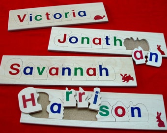 Rompecabezas personalizado hecho a mano: rompecabezas educativo de madera de 8 letras con el nombre del niño.