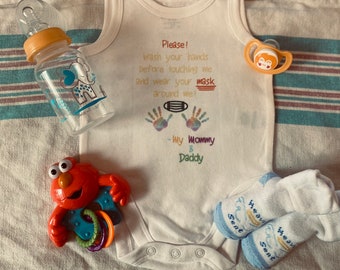 Wash your hands onesie, wear a mask, shirt, newborn, baby, toddler, allergies, no germs, coming home, clean, going home