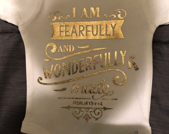 Fearfully made onesie, scripture shirt, toddler, kids, biblical, baby, newborn, welcome home, scripture