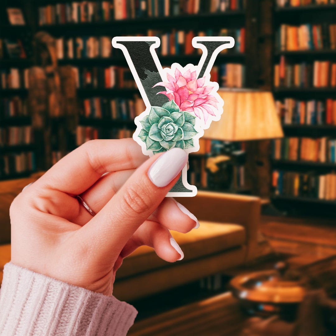 Y Sticker Letter Y Sticker: Succulent & Floral Black Initial Vinyl Decal - Etsy