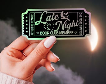 Holographic Book Club Sticker: Waterproof Vinyl Decal for Laptops | Late Night Reader Sticker
