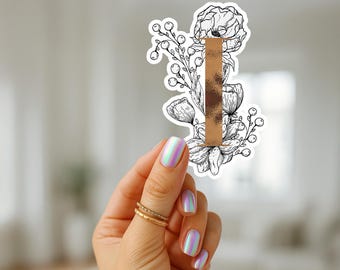Adesivo in vinile con lettera I dorata: elegante decalcomania floreale iniziale