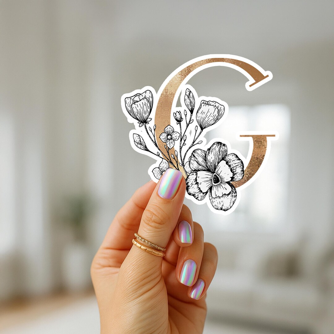 Gold Letter G Sticker: Elegant Floral Initial Vinyl Decal - Etsy