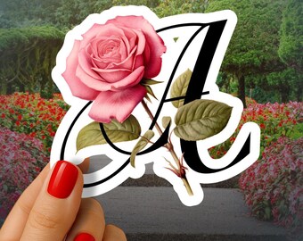 Bokstaven A Retro Botanisk Klistermärke | Blommigt Alfabet Blommor & Lövverk Vinylklistermärke för Journal, Mugg, Laptop