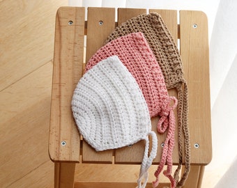 Handmade crochet bonnet, with soft cotton yarn, available in many sizes and colors