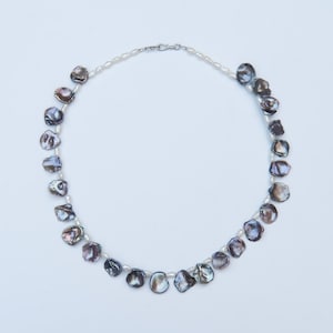 Handmade Purple Chip Necklace with White Pearls, Unique Boho Jewelry, Statement Necklace, Gift for Her, Colorful Gemstone pearl Necklace
