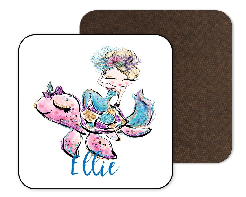 Name Coaster Personalised Mermaid Turtle Coaster Drink Coaster Coaster Gift Custom Coaster