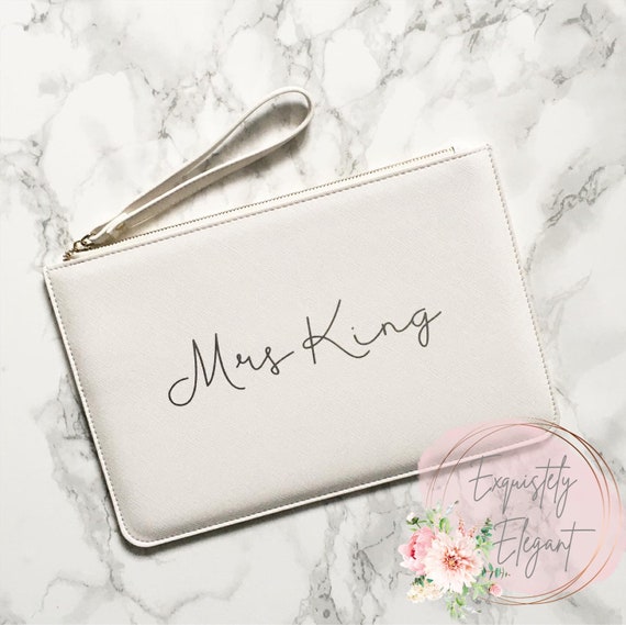 personalised mrs clutch bag