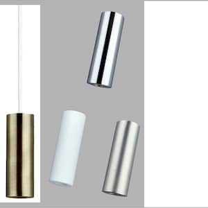 May include: Four different coloured metal pull cord ends. The ends are cylindrical and have a brushed finish. The colours are silver, brass, white, and chrome.