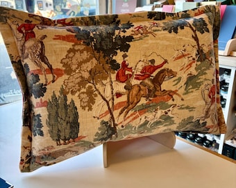 Linwood Tallyho Velvet Cushion | 16 x 24” Feather Filled Lumbar Pillow | Equestrian Country House Cushion | Linen Back