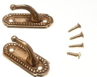 Pair-  Regency Antique Brass Curtain Tassel Hook