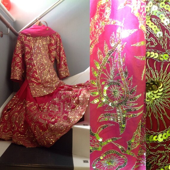 shocking pink and gold dress