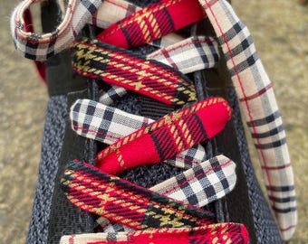 Shoelaces,Red Mix Tartan Handmade Shoelaces,Laces,metal cap,sneakers,vans,trainers,Dr Martens, converses,mothers day