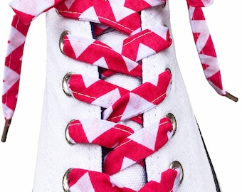 Shoelaces, Zig Zag pink White,Handmade Shoelaces, unisex,metal cap,vans,trainers,Dr Martens, converses,washable