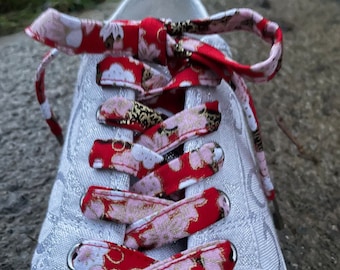 Japanese Blossom Shoelaces Red | Floral Shoe Laces | Handmade Sneaker Laces | Cute Shoe Accessories | Gift for Her | Unique Shoelaces