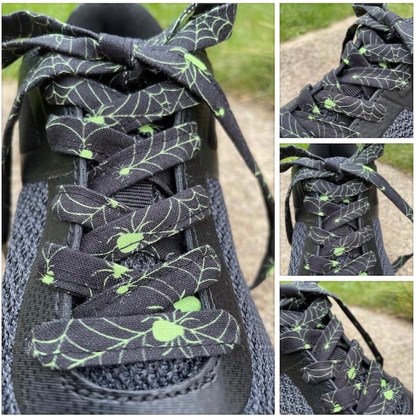 Shoelaces,Spider,Laces,spider web,glow in the dark,fabric shoelaces,metal aglets,tips,vans,sneakers,DrMartens,converse,Halloween,boot laces