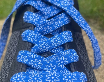 Royal Blue Floral Shoelaces – Handmade Sneaker Laces – Unique Shoe Laces – Replacement Laces for Boots & Sneakers