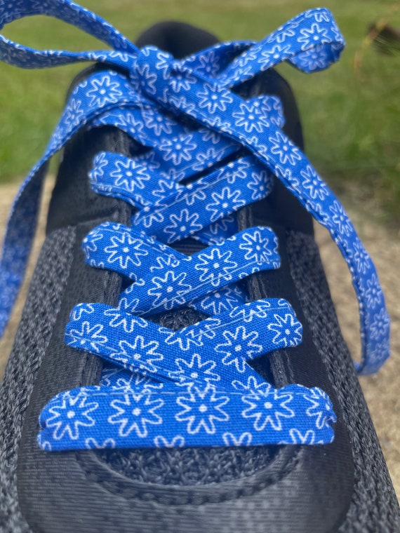 Royal Blue Floral Shoelaces – Handmade Sneaker Laces – Unique Shoe Laces – Replacement Laces for Boots & Sneakers