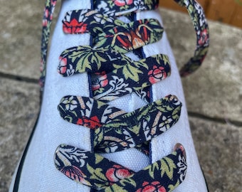 William Morris Floral Shoelaces Blue, Vintage Sneaker Laces, Handmade Converse Dr Martens