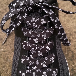 Black Skull Shoelaces – Handmade Gothic Laces for Boots, Sneakers & Dr. Martens, Custom Sizes