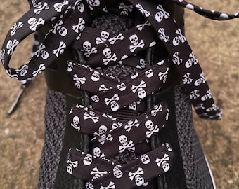 Black Skull Shoelaces – Handmade Gothic Laces for Boots, Sneakers & Dr. Martens, Custom Sizes