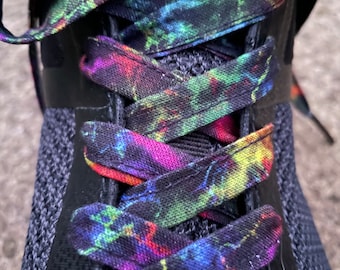 Multicolour Galaxy Star Shoelaces – Handmade Fabric Laces, Unique Shoe Accessories