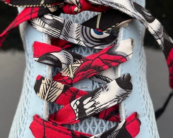 Handmade Skull Print Shoelaces, Skeleton and Roses Shoe Laces, Custom Length, Dr. Martens Boots
