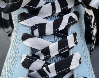 Zebra Black Shoelaces | Handmade Animal Print Laces | Unique Sneaker & Trainer Laces | Custom Size Available |gift ideas