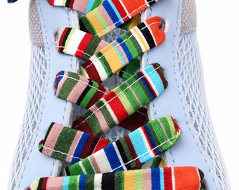 Handmade Rainbow Shoelaces – Vibrant Multicolour Sneaker Laces with Metal Tips – Custom Sizes