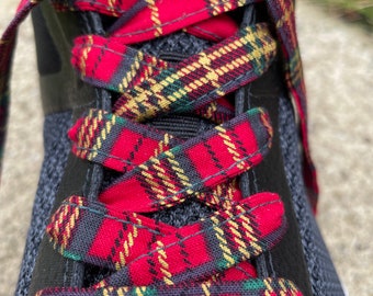 Red Tartan Handmade Shoelaces – Stylish Plaid Laces for Shoes, Kids & Adults, Custom Sizes Available