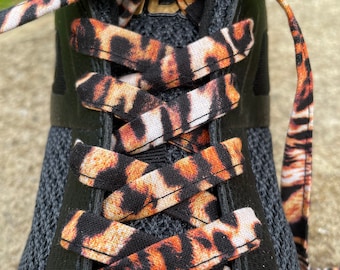Tiger Print Shoelaces – Handmade Animal Print Laces with Metal Tips for Sneakers, Dr. Martens, Converse, Vans, Unisex
