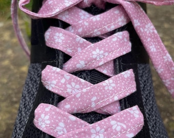 Pink Vintage Floral Shoelaces Handmade, Replacement Shoe Laces 120cm, Custom Length Shoelaces, Sneaker Laces, Unique Gift for Sneaker Lovers