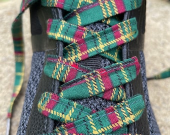 Cordones de tartán verde hechos a mano: elegantes cordones a cuadros para zapatos de niños y adultos. Tallas personalizadas disponibles.