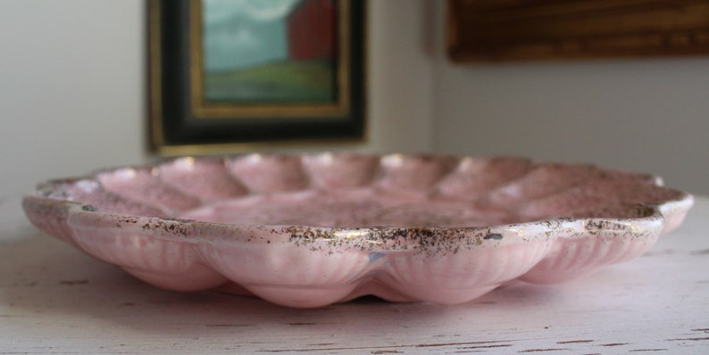Mid Century Modern Pink Splatter Vintage Deviled Egg Plate Party Relish Tray