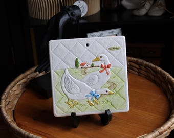 Vintage Hand Painted Otagiri Tile Wall Art Vintage Kitchen Trivet 1983 Grandma Core Home Decor Kitchen Trivet Hanging Tile Geese Kitchenware