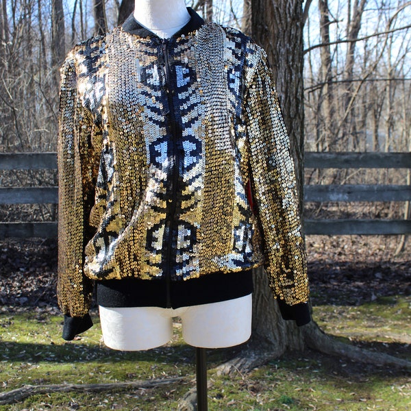 Shimmering Sequin Jacket with Stand Collar - Gold main image 0