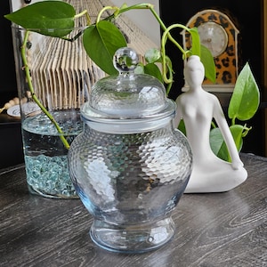 Lidded Apothecary Jar Vintage Sealed Patterned Glass Candy Jar Lidded Kitchenware Storage Clean Aesthetic Cookie Jar Vintage Stash Jar