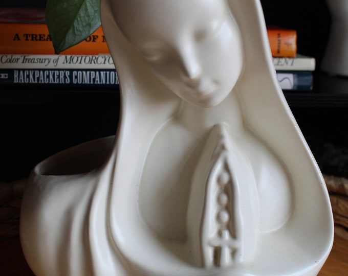 Vintage White Madonna Planter Prayer Room Art Vase Vintage Religious