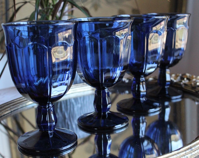 Noritake Provincial Colonial Dark Blue Water Goblets Set of FOUR