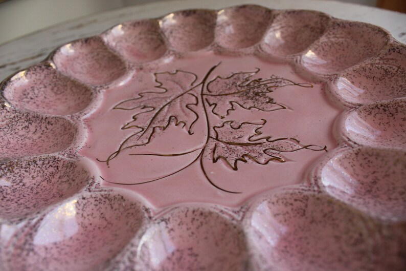 Mid Century Modern Pink Splatter Vintage Deviled Egg Plate Party Relish Tray