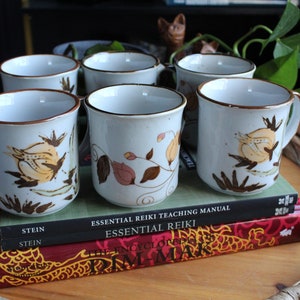 Set Of SIX Vintage Coffee Mugs Floral Otagiri Style Brown Drip Rim Coffee Cups Vintage Cottage Core 70s Mugs Six Floral Design Vintage Cups