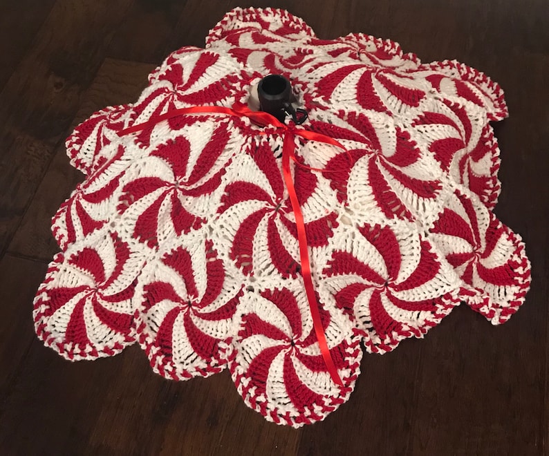 Crochet patterns 4 Peppermint Tree Skirt Throw Coasters Etsy