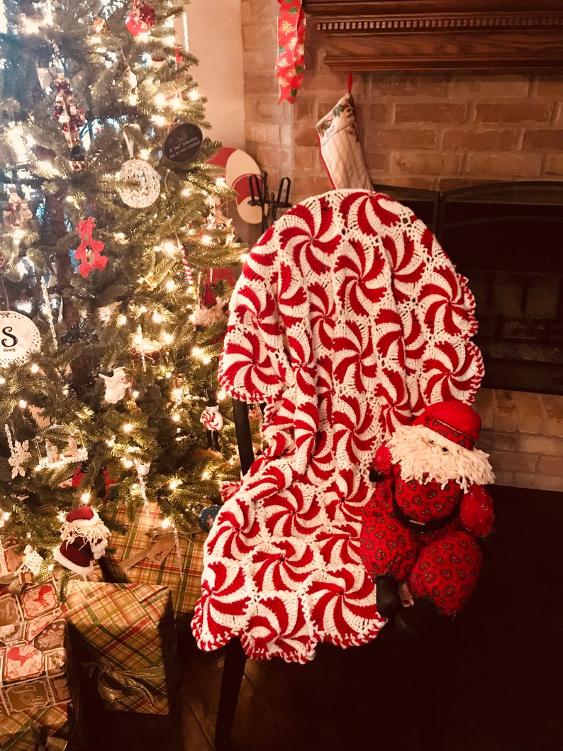 All Peppermint Crochet Patterns Tree Skirt Throw Coasters Etsy