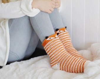 Patron au crochet - Chaussettes Flynn Fox par Lakeside Loops (comprend 11 tailles - tailles bébé à hommes/femmes adultes)