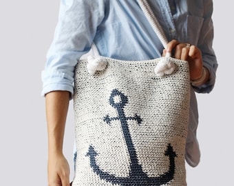 Crochet Pattern - Emery Anchor Bag/Purse by Lakeside Loops (reversible tote + crocheted rope handles)