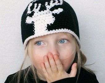 Crochet Pattern - Dylan Deer Silhouette Hat/Beanie by Lakeside Loops (includes Toddler, Child, and Adult sizes)