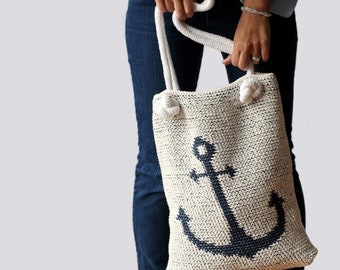 Crochet Pattern - Emery Anchor Bag/Purse by Lakeside Loops (reversible tote + crocheted rope handles)