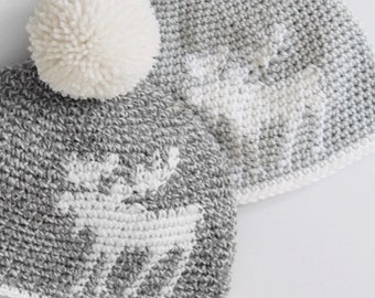Crochet Pattern - Morgan Moose Silhouette Hat by Lakeside Loops (includes toddler, kids, and adult sizes)