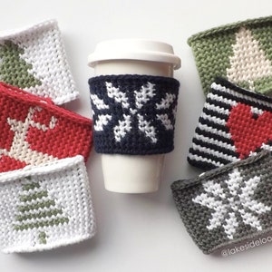 Crochet Pattern - Linden Coffee Cozy/Sleeve by Lakeside Loops (includes 12 original silhouettes + alphabet)