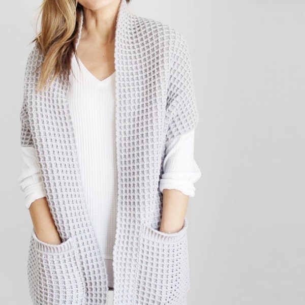 Virkmönster - Watson Waffle Crochet Cardigan från Lakeside Loops (gäller baby, småbarn, barn och vuxen S-5XL)